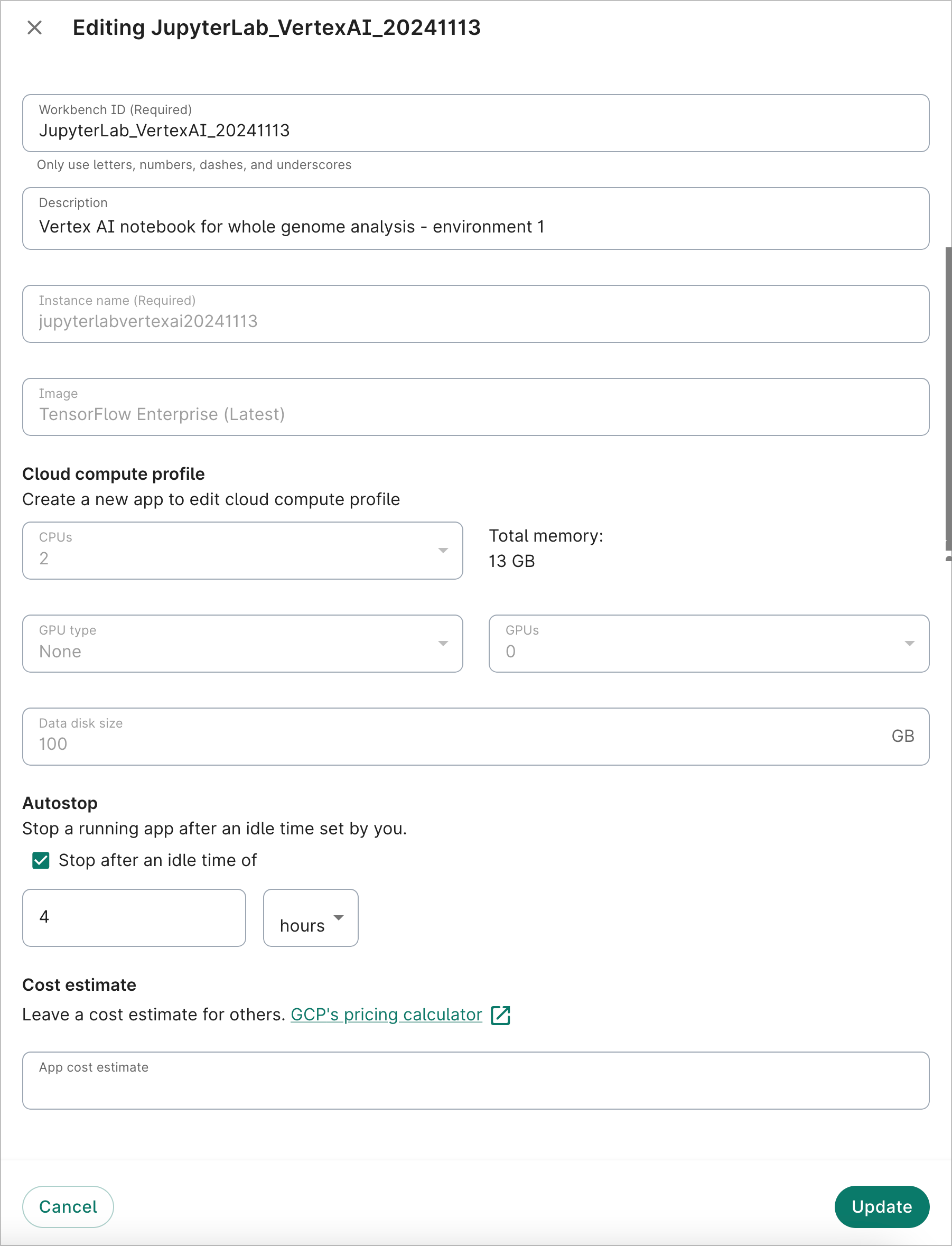 Screenshot of Editing cloud environment dialog, showing how to add a new description to an existing cloud environment.