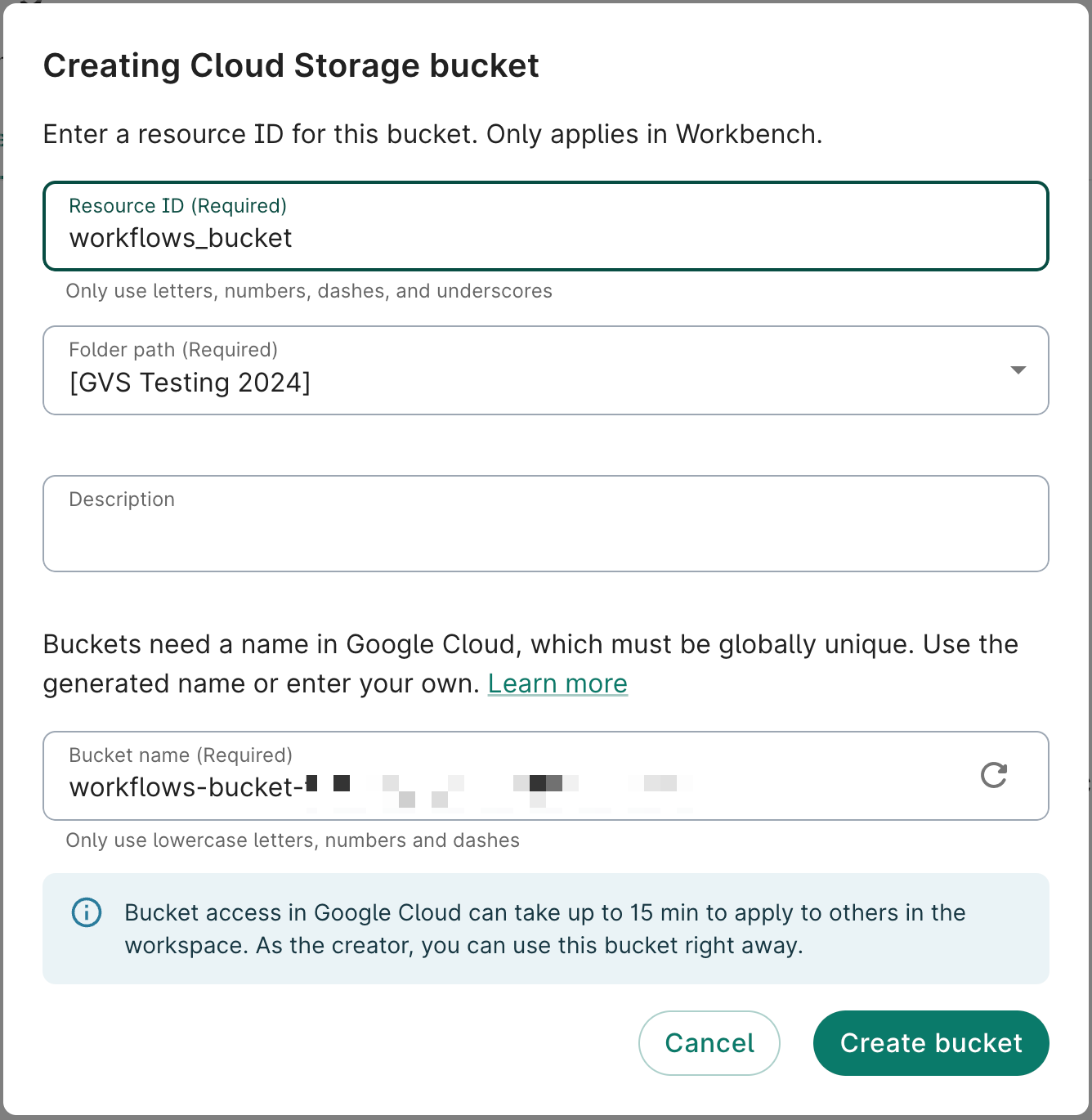 Diagram showing dialog for adding a bucket.